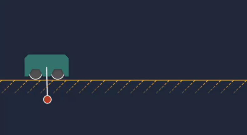 Animation of the cart-pole MPC transitioning from idle to actively controlling the system.